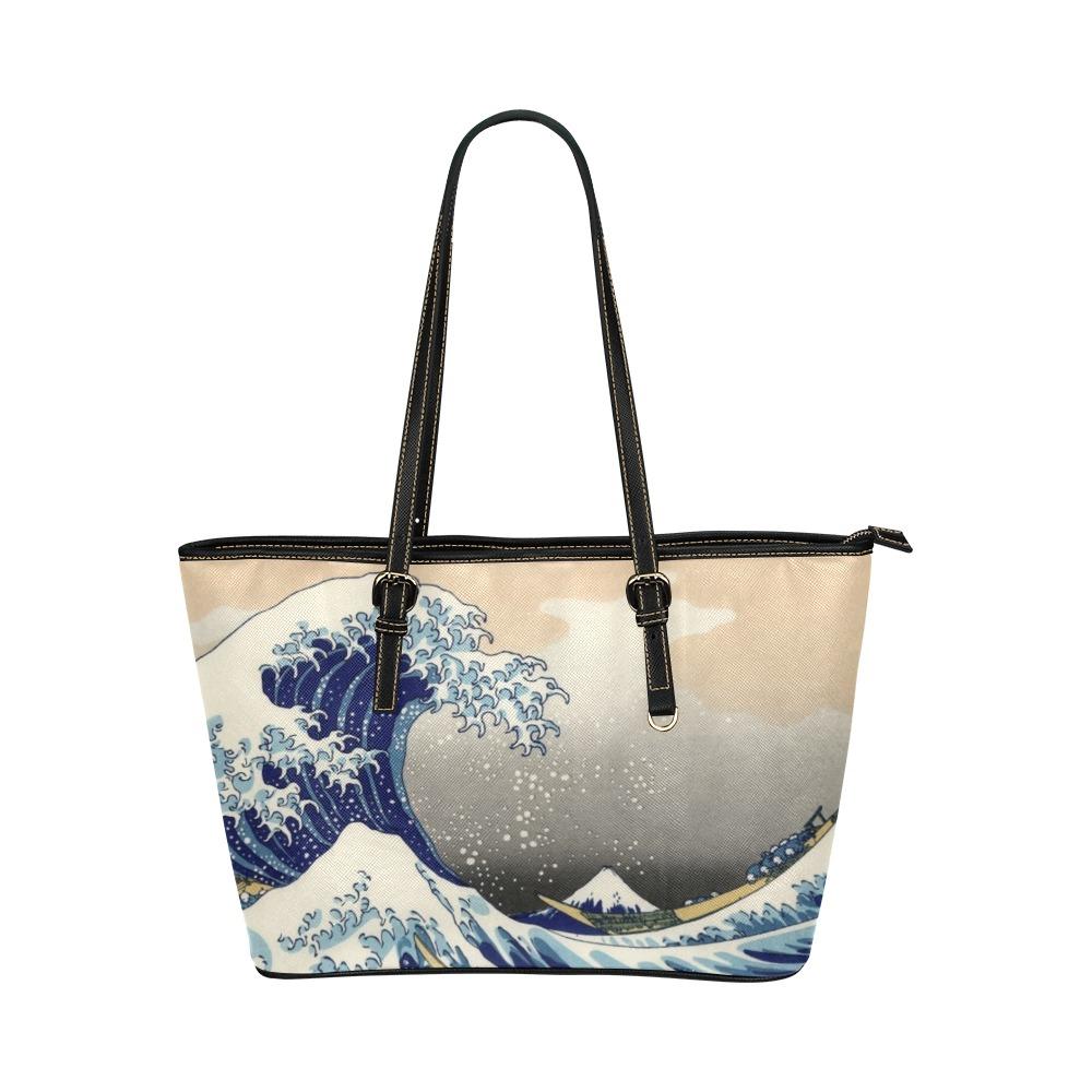 Custom Vegan Leather Tote Bag-Vintage Art Katsushika