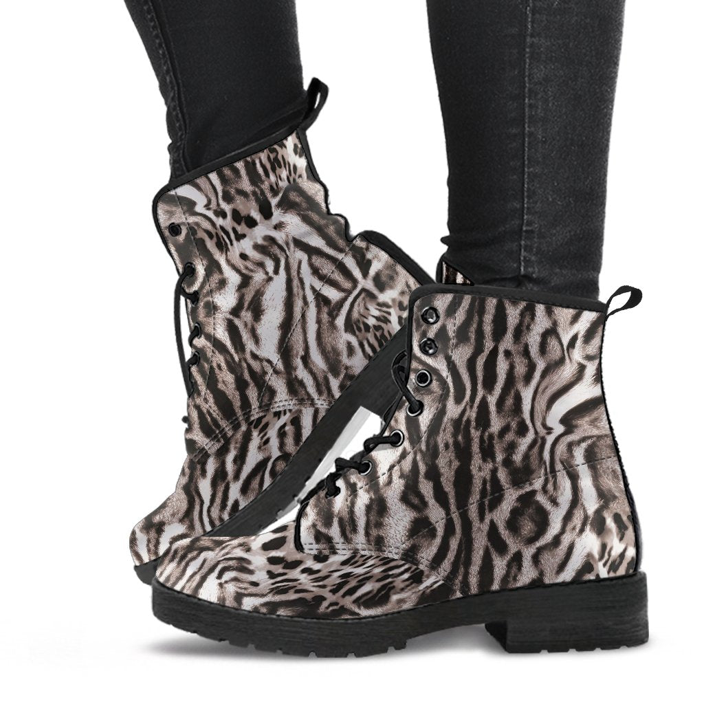 Fashion Combat Boots - Distressed Animal Print #103 | Vegan 