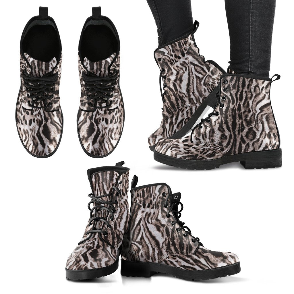Fashion Combat Boots - Distressed Animal Print #103 | Vegan 
