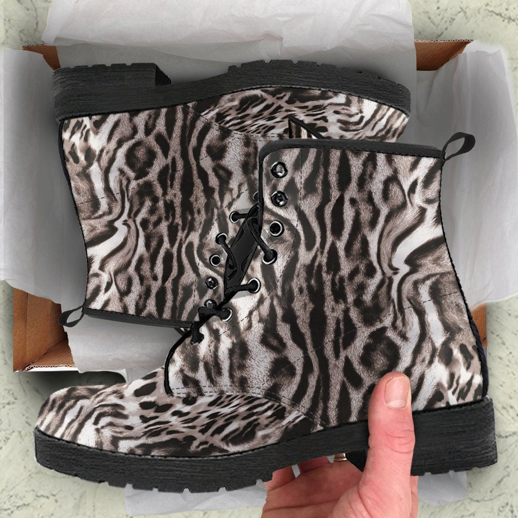 Fashion Combat Boots - Distressed Animal Print #103 | Vegan 