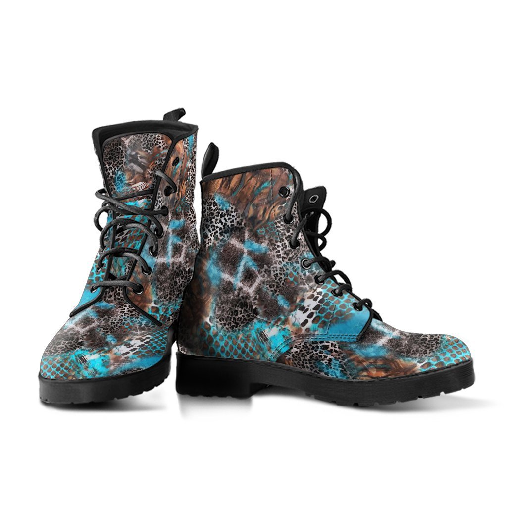 Fashion Combat Boots - Distressed Animal Print #104 | Vegan 