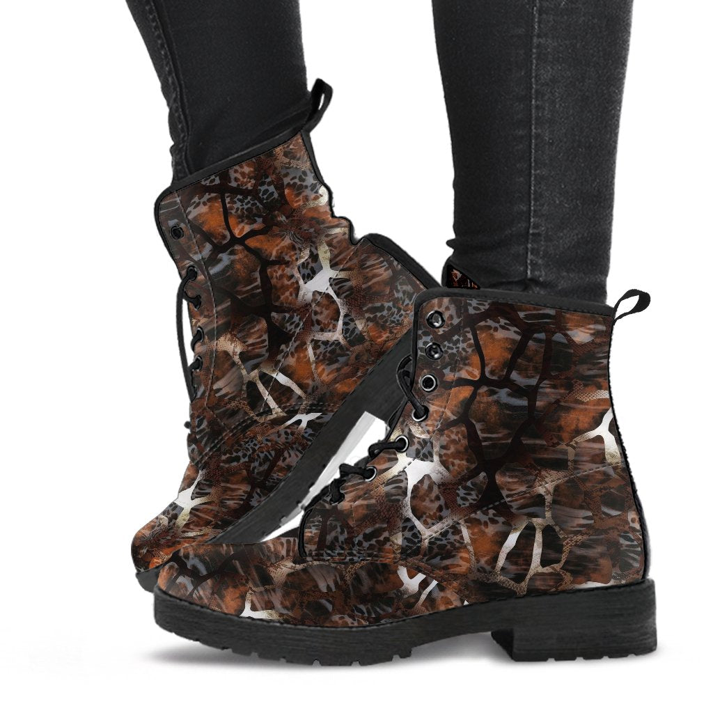 Fashion Combat Boots - Distressed Animal Print #105 | Vegan 