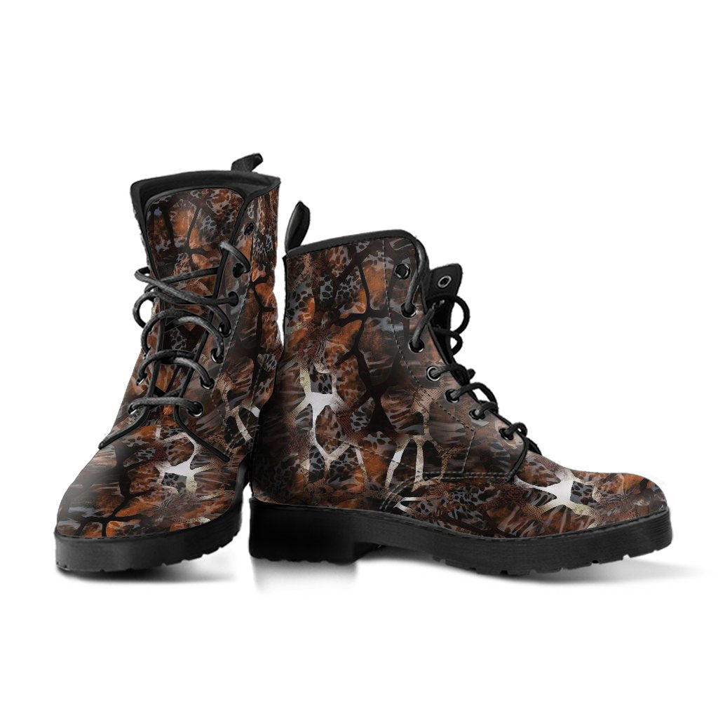Fashion Combat Boots - Distressed Animal Print #105 | Vegan 