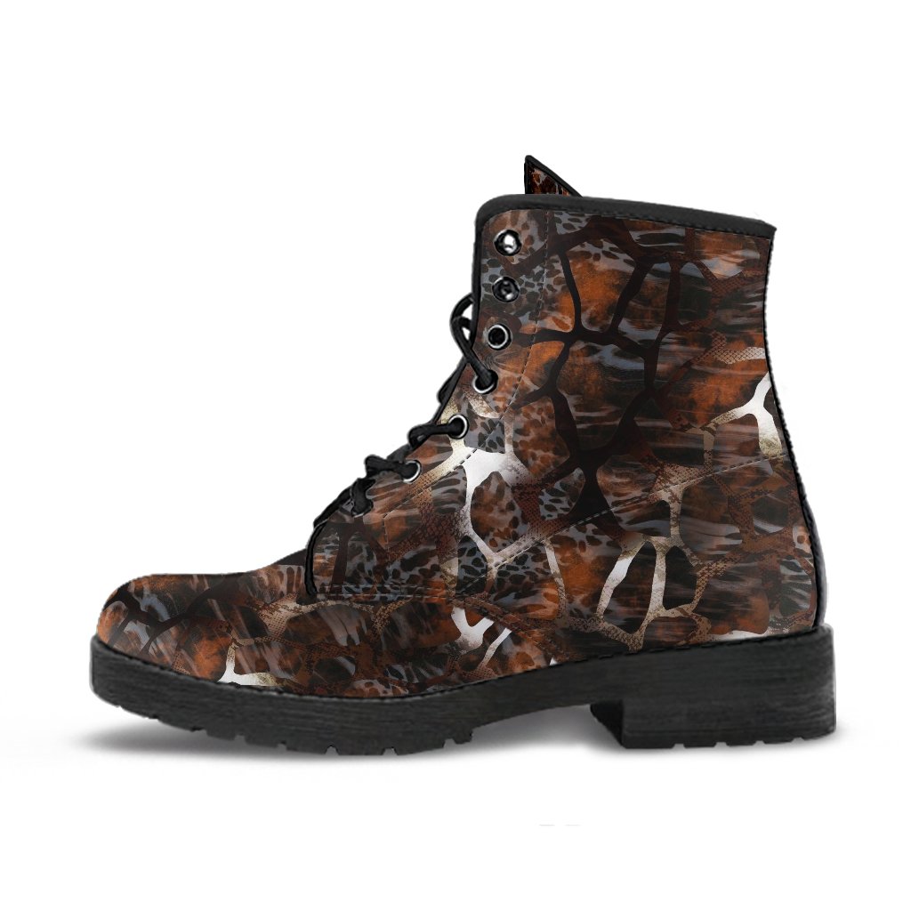 Fashion Combat Boots - Distressed Animal Print #105 | Vegan 