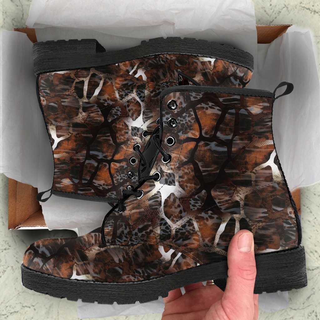 Fashion Combat Boots - Distressed Animal Print #105 | Vegan 
