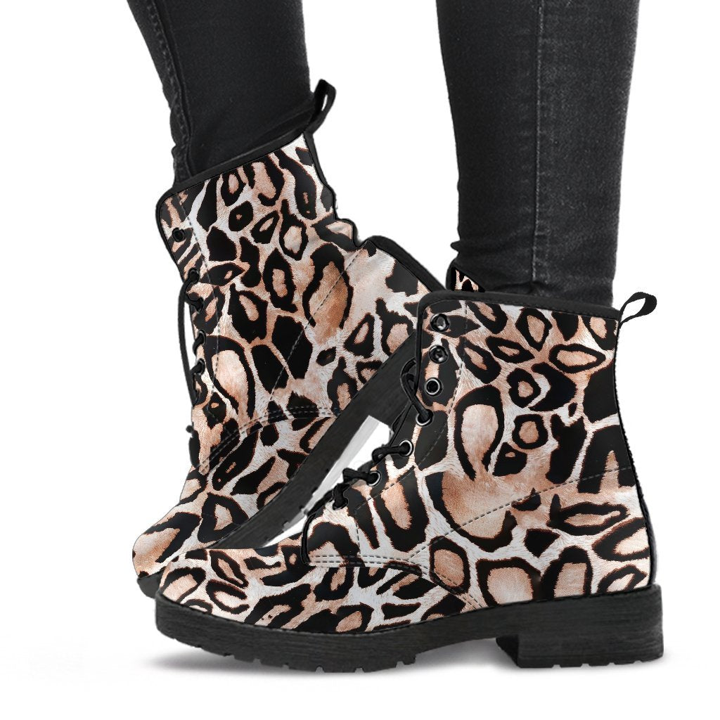 Fashion Combat Boots - Distressed Leopard Print #101 | Vegan