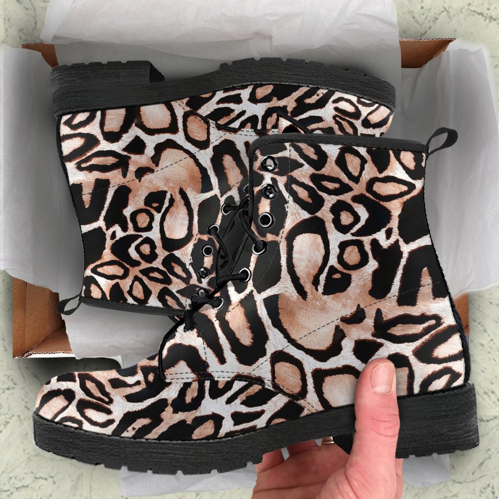 Fashion Combat Boots - Distressed Leopard Print #101 | Vegan