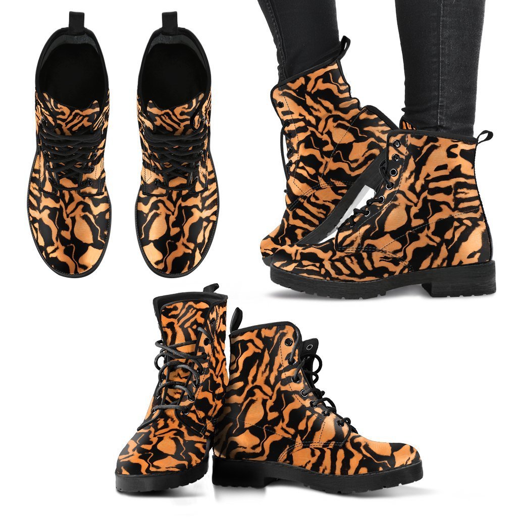Fashion Combat Boots - Tiger Print #101 | Vegan Leather 