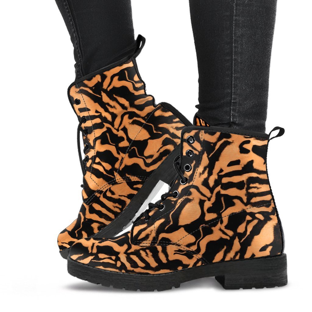 Fashion Combat Boots - Tiger Print #101 | Vegan Leather 