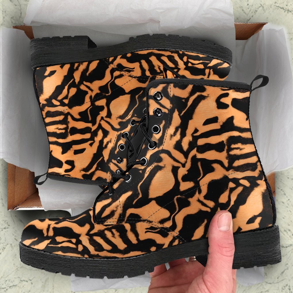 Fashion Combat Boots - Tiger Print #101 | Vegan Leather 