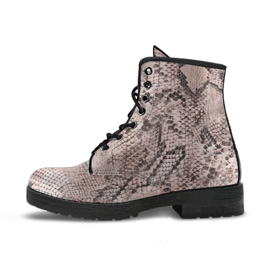 Fashion Combat Boots - Vintage Look Distressed Snake Skin 