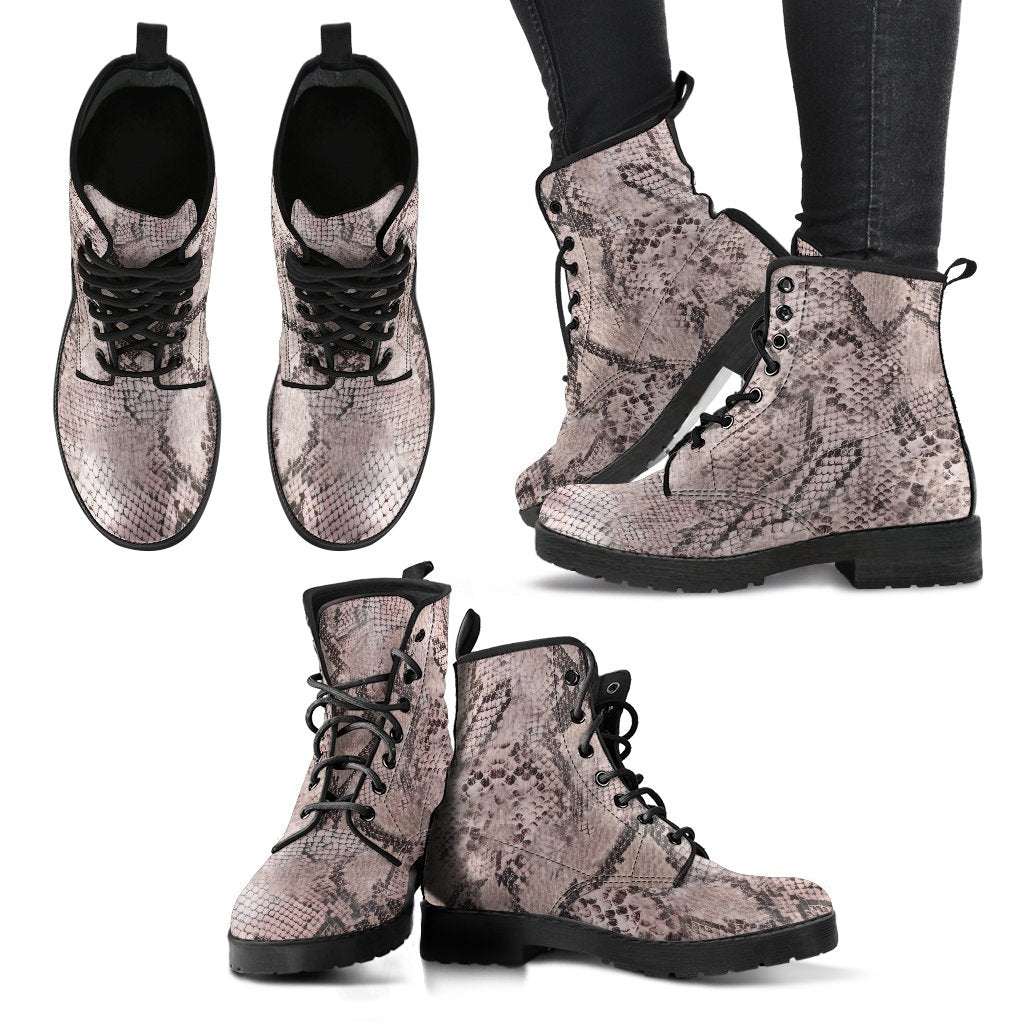 Fashion Combat Boots - Vintage Look Distressed Snake Skin 