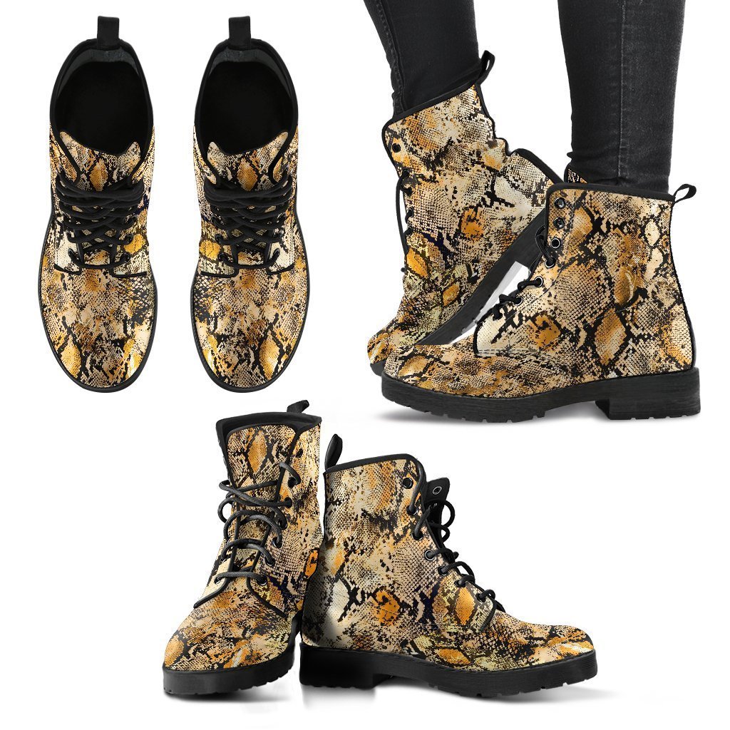 Fashion Combat Boots - Vintage Look Distressed Snake Skin 