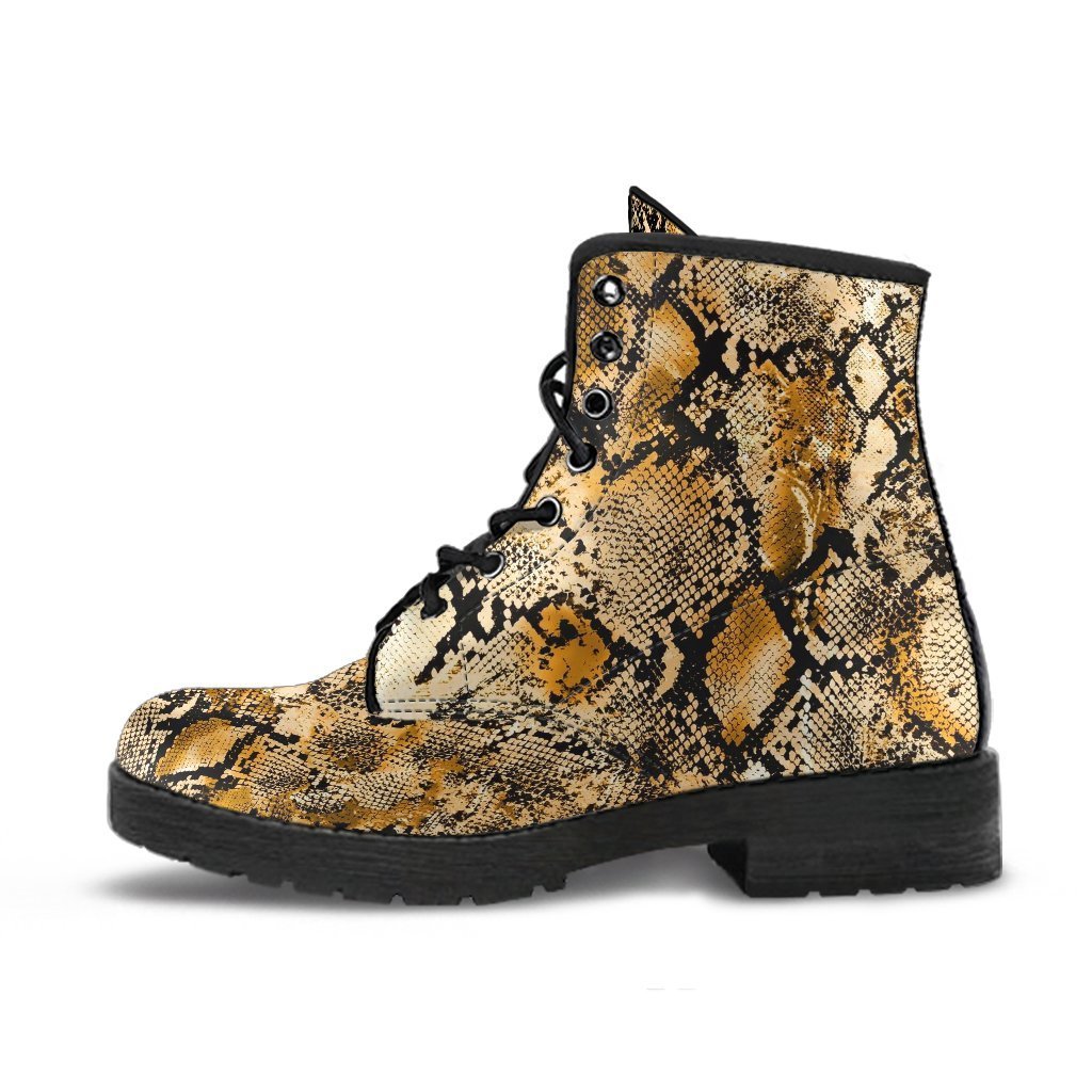 Fashion Combat Boots - Vintage Look Distressed Snake Skin 