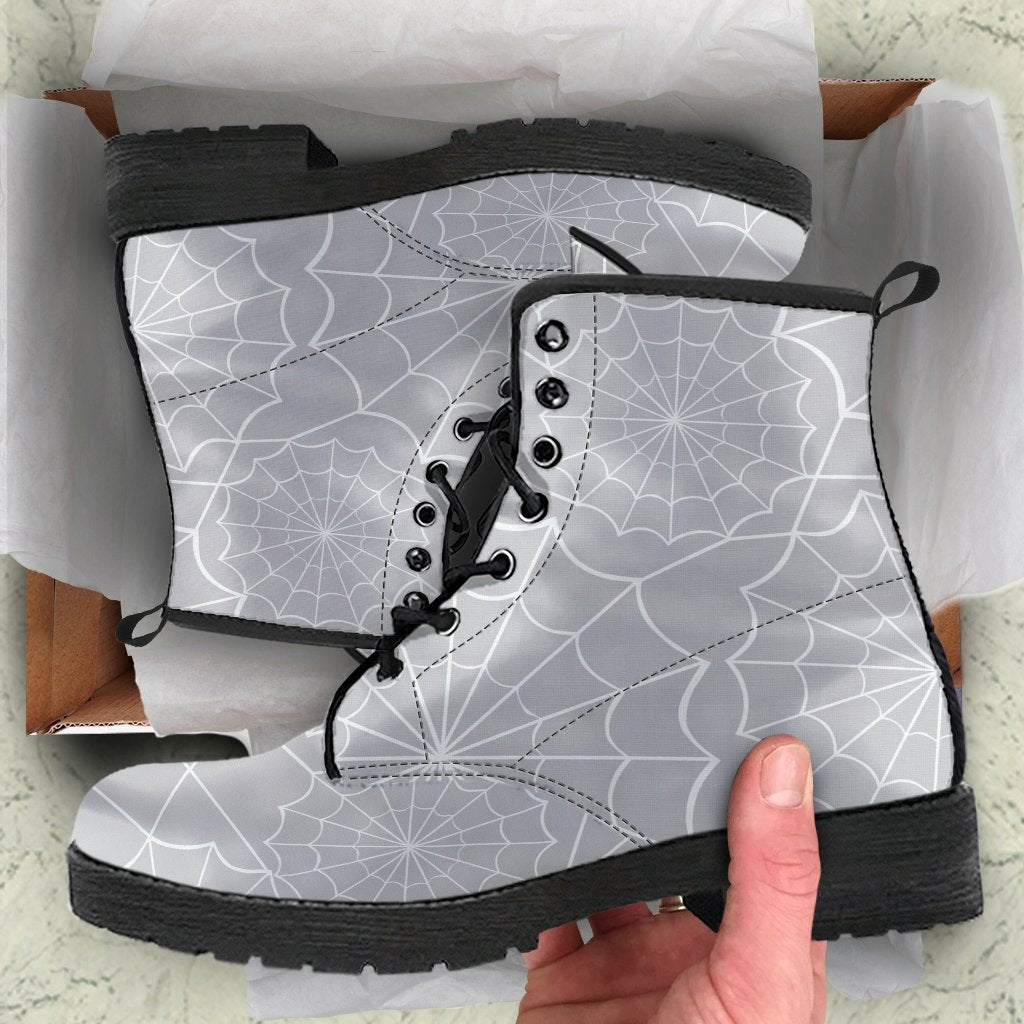 Gray Combat Boots - Spiderweb Boots | Goth Boots Gothic 