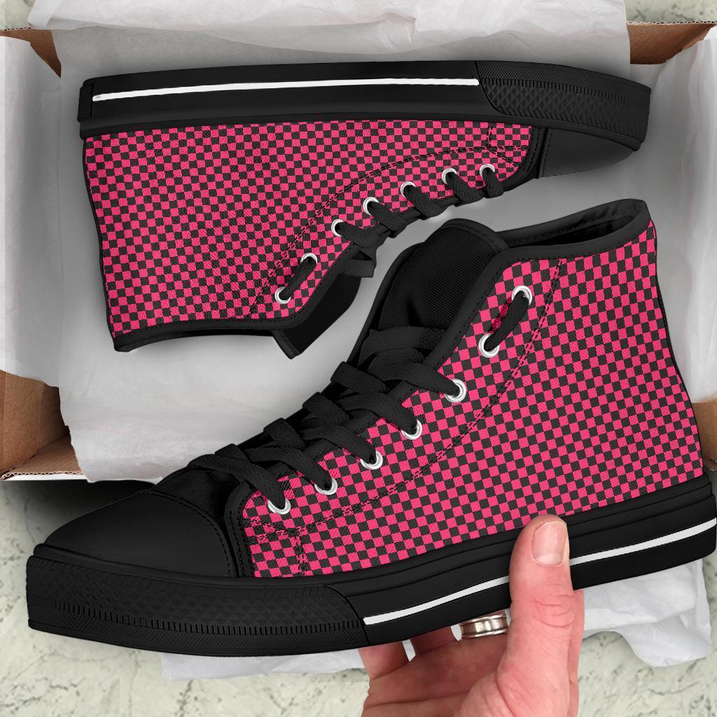 High Top Sneakers - Black and Pink Checkers | Custom High 