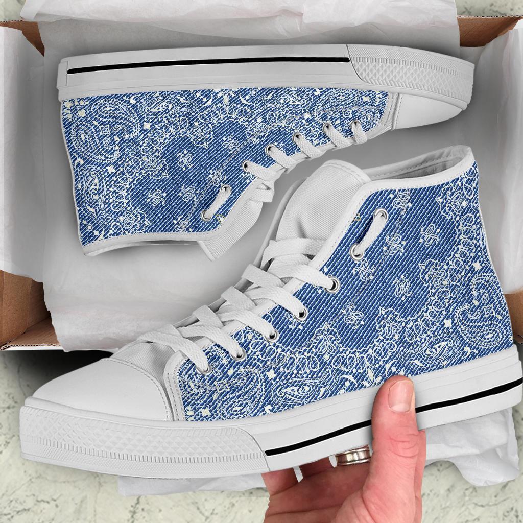 High Top Sneakers - Blue Paisley Print (White) | Custom High