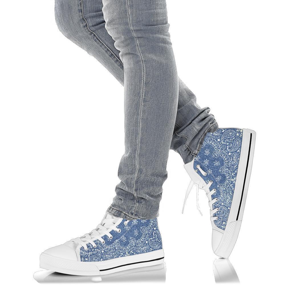 High Top Sneakers - Blue Paisley Print (White) | Custom High