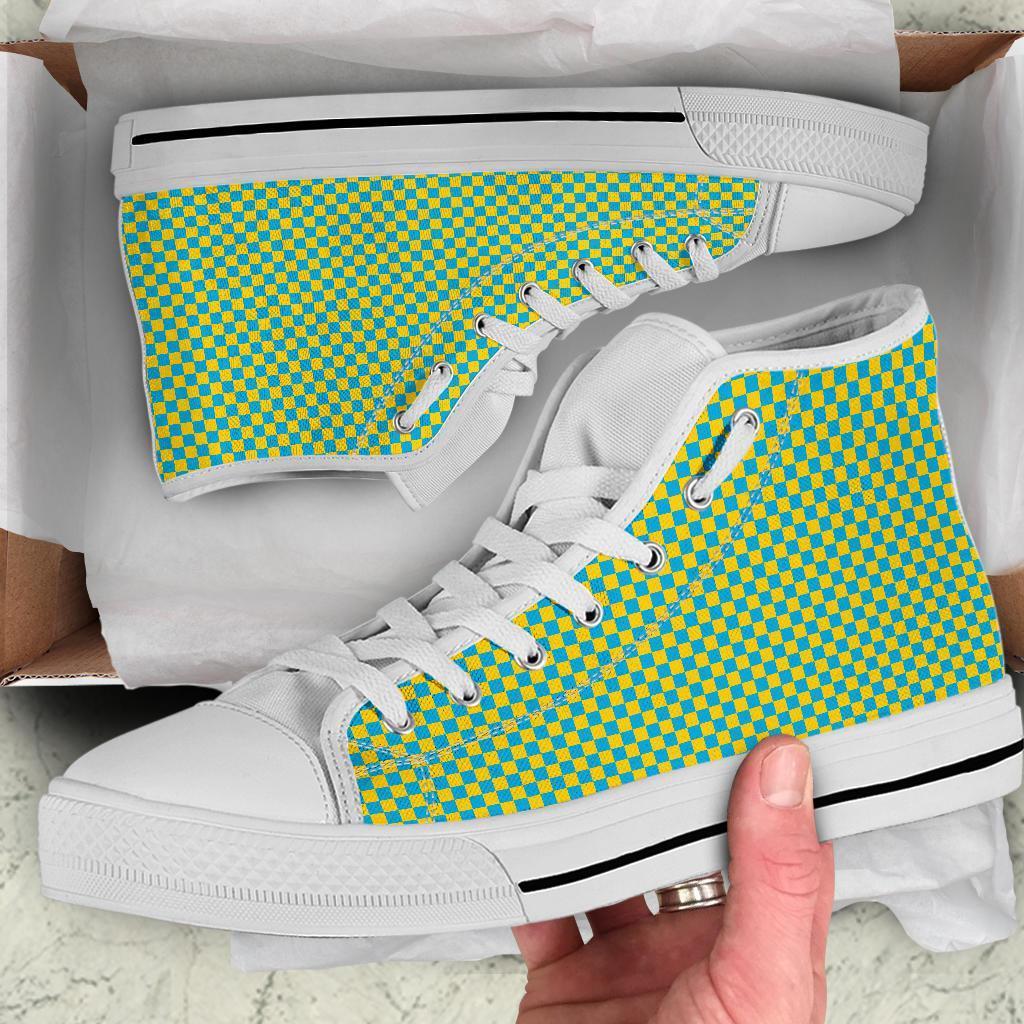 High Top Sneakers - Checkers in Blue and Yellow | Custom 