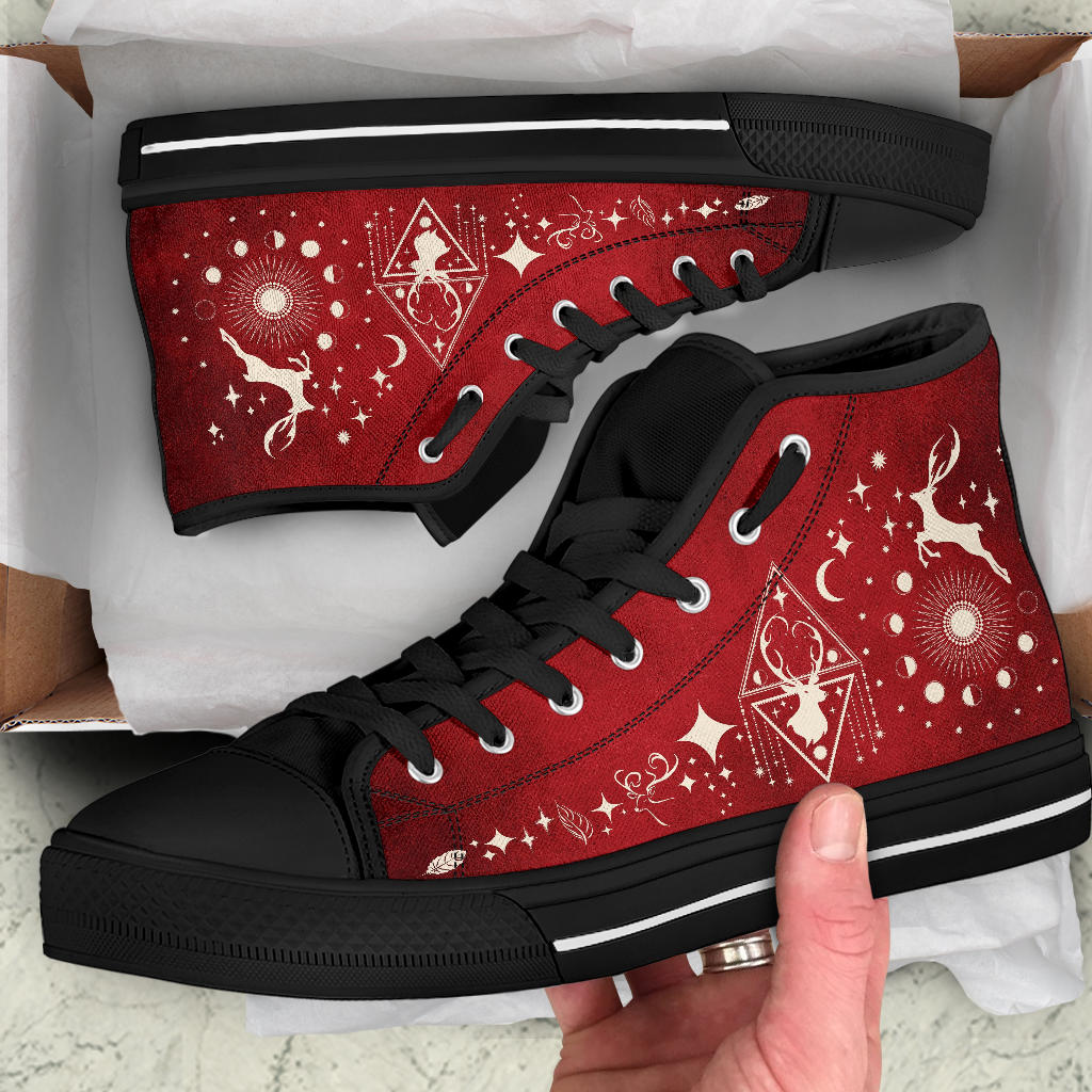 High Top Sneakers - Deer Celestial #101 | Red Custom Shoes