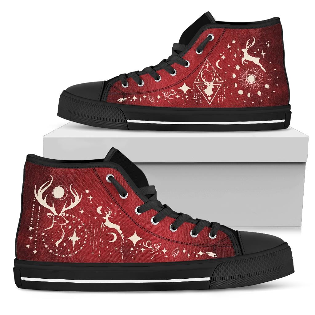 High Top Sneakers - Deer Celestial #101 | Red Custom Shoes