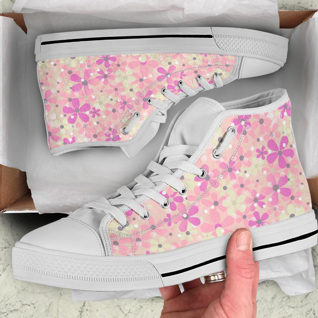 High Top Sneakers - Sweet Floral | Blush Pink Flat Shoes 