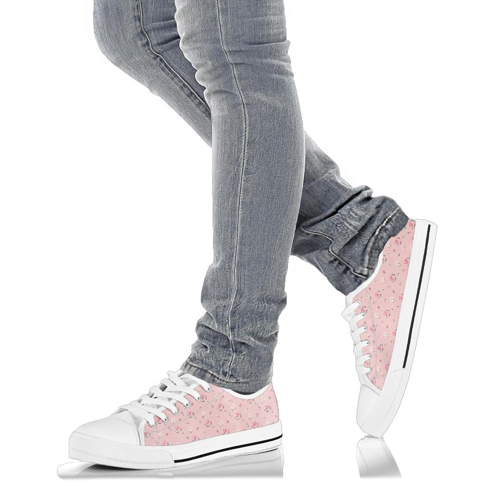 Low Top Canvas Sneakers - Sweet Pink Flowers #101 | 