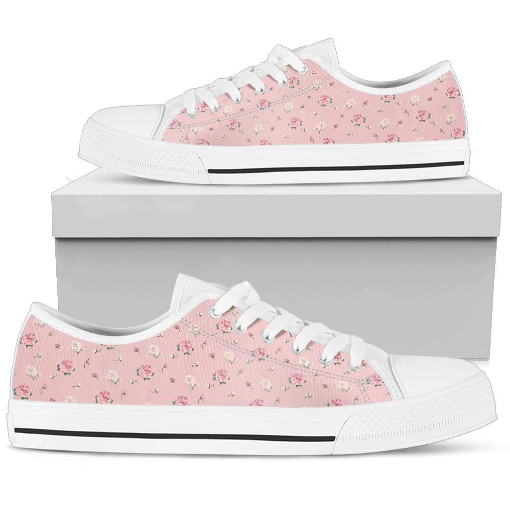 Low Top Canvas Sneakers - Sweet Pink Flowers #101 | 