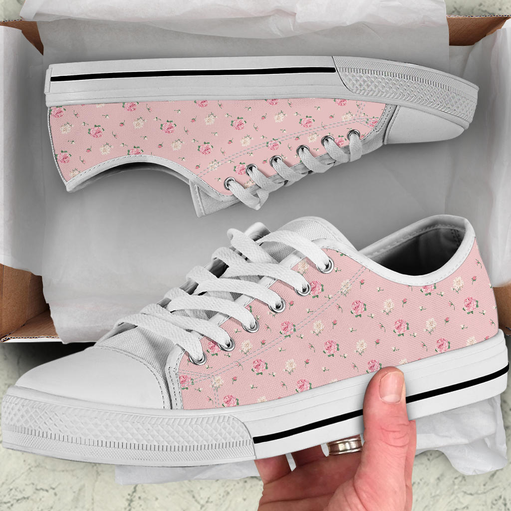 Low Top Canvas Sneakers - Sweet Pink Flowers #101 | 