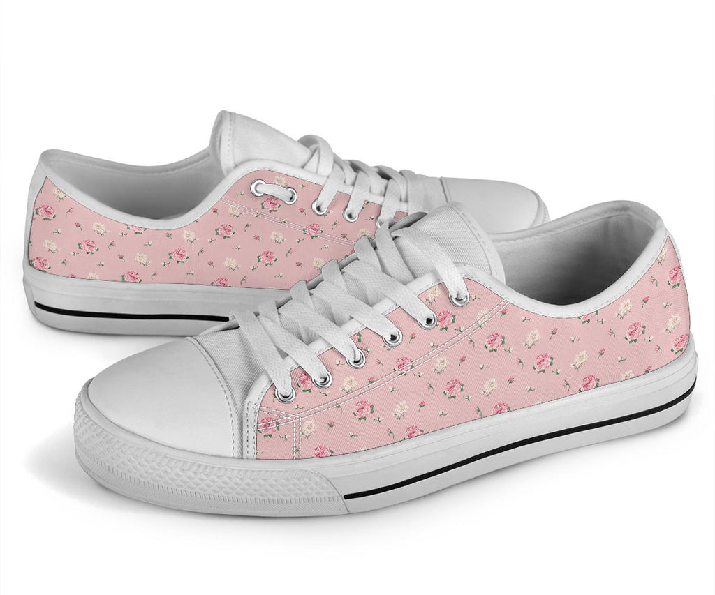 Low Top Canvas Sneakers - Sweet Pink Flowers #101 | 