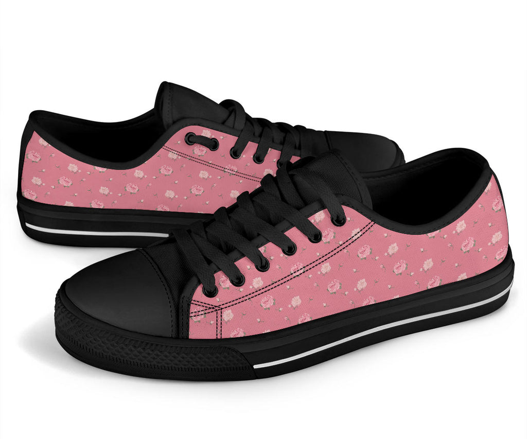 Low Top Canvas Sneakers - Sweet Pink Flowers #102 | 