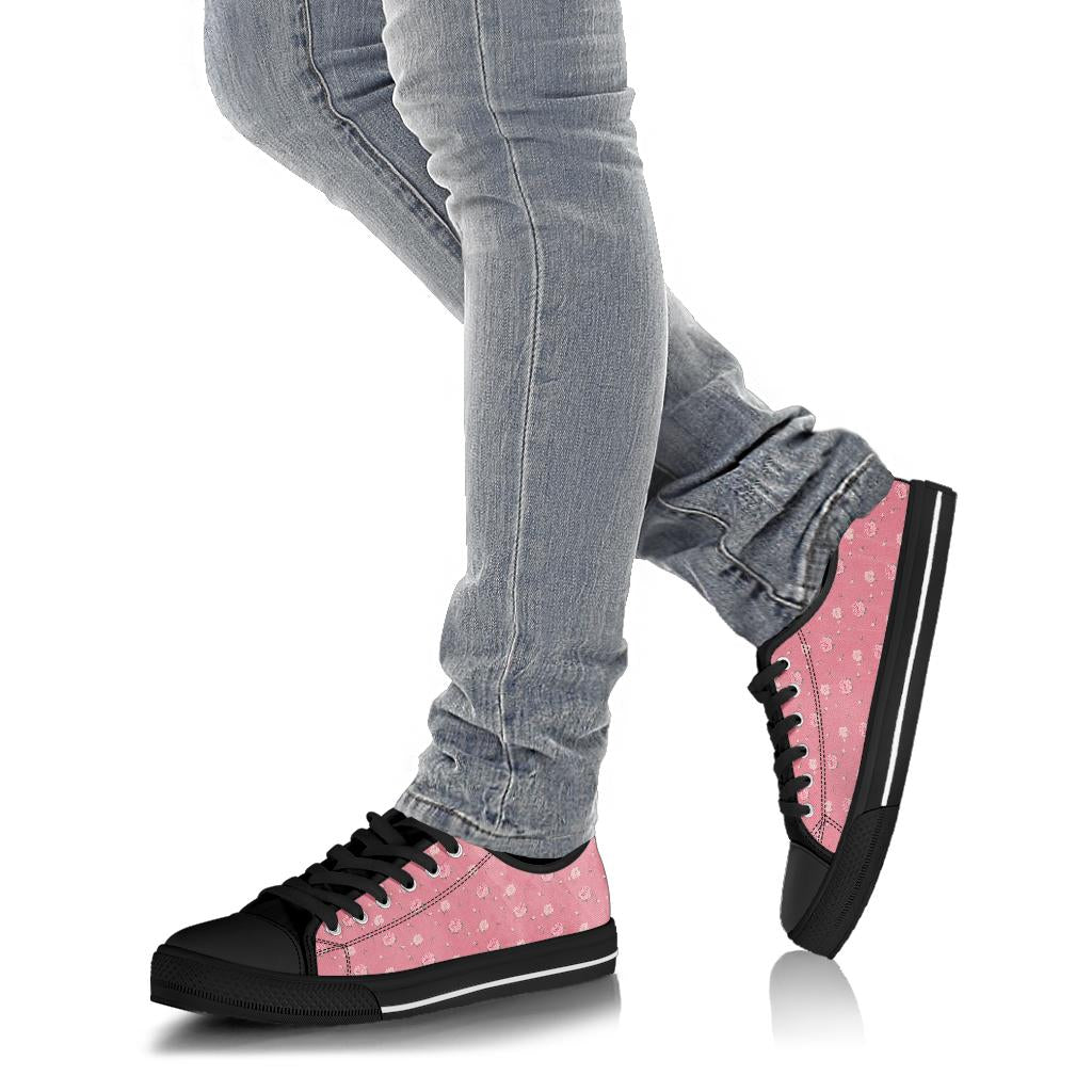 Low Top Canvas Sneakers - Sweet Pink Flowers #102 | 