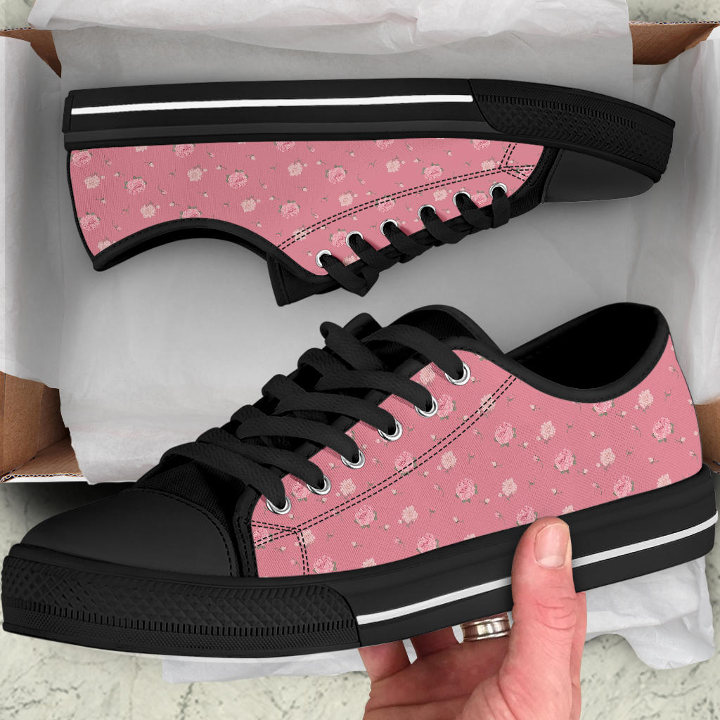 Low Top Canvas Sneakers - Sweet Pink Flowers #102 | 