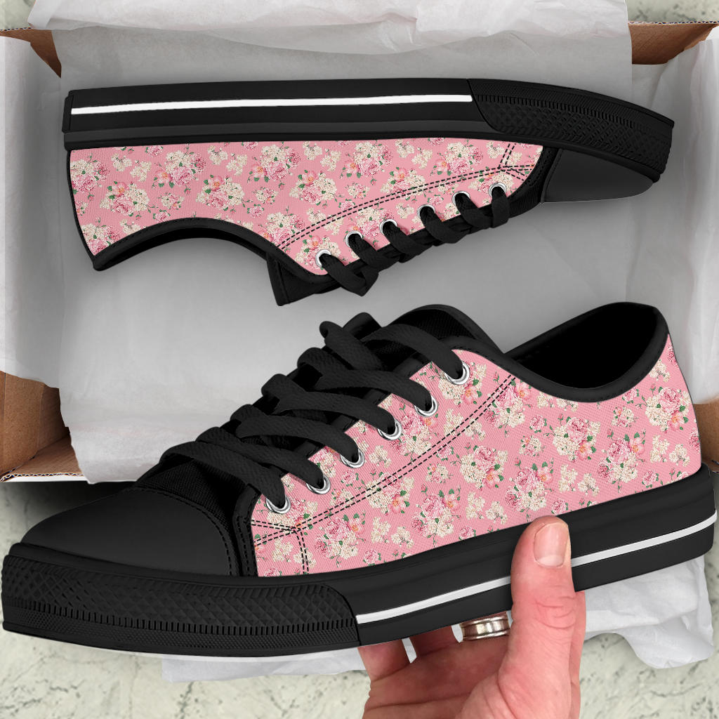 Low Top Canvas Sneakers - Sweet Pink Flowers #103 | 