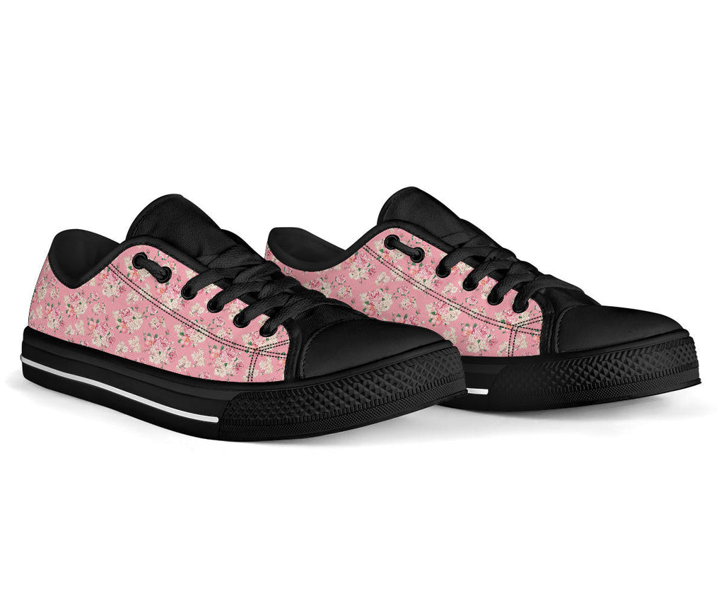 Low Top Canvas Sneakers - Sweet Pink Flowers #103 | 