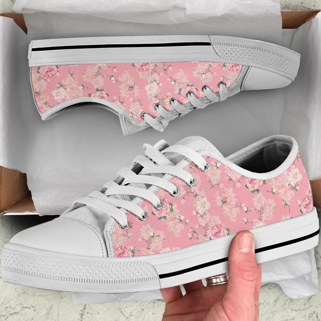 Low Top Canvas Sneakers - Sweet Pink Flowers #104 | 