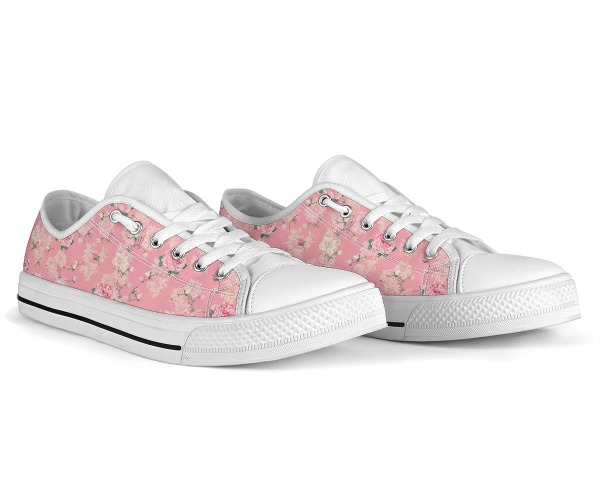Low Top Canvas Sneakers - Sweet Pink Flowers #104 | 