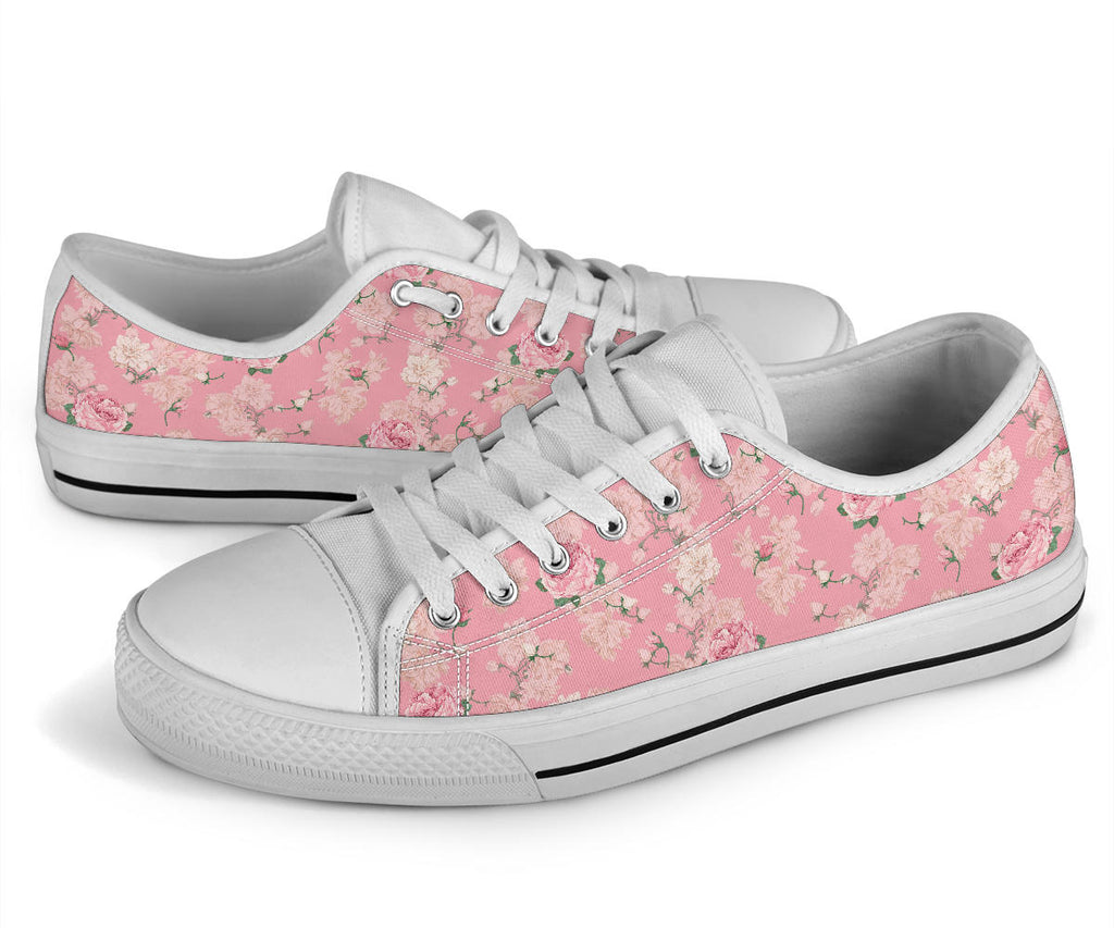Low Top Canvas Sneakers - Sweet Pink Flowers #104 | 