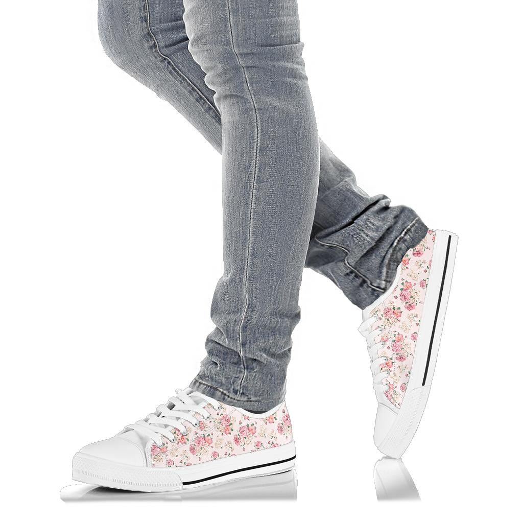 Low Top Canvas Sneakers - Sweet Pink Flowers #105 | 
