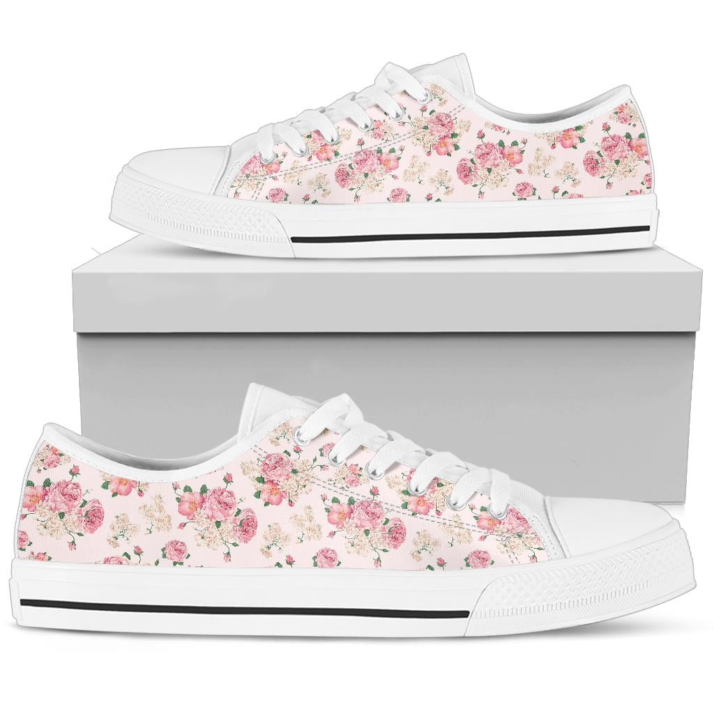 Low Top Canvas Sneakers - Sweet Pink Flowers #105 | 