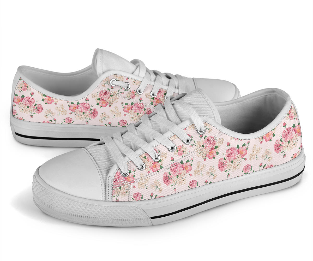 Low Top Canvas Sneakers - Sweet Pink Flowers #105 | 