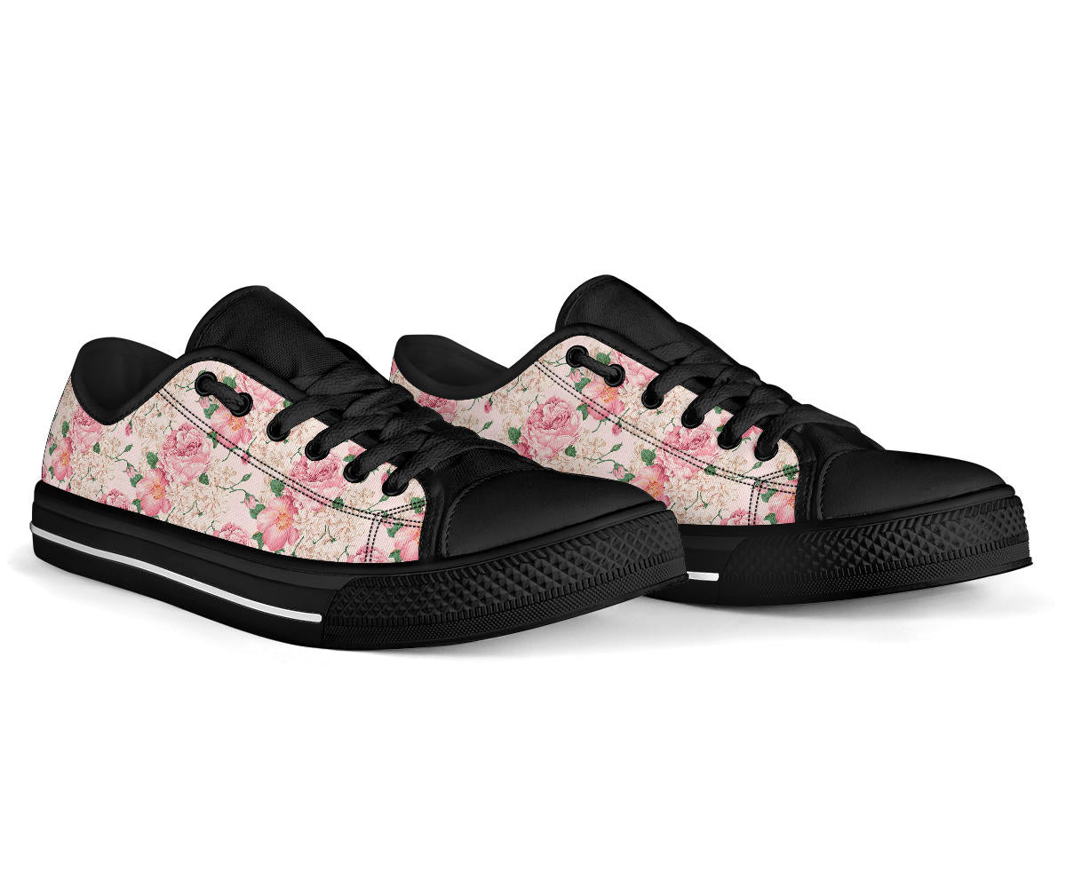 Low Top Canvas Sneakers - Sweet Pink Flowers #106 | 