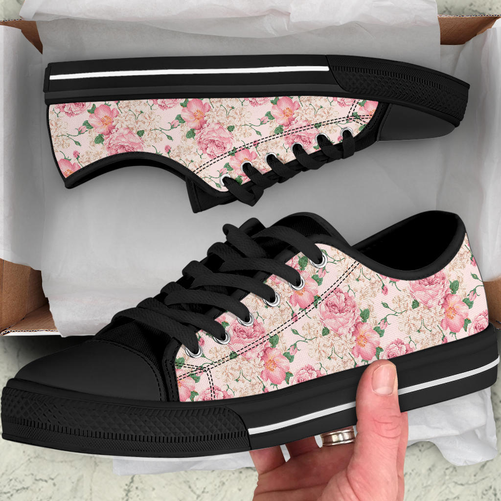 Low Top Canvas Sneakers - Sweet Pink Flowers #106 | 