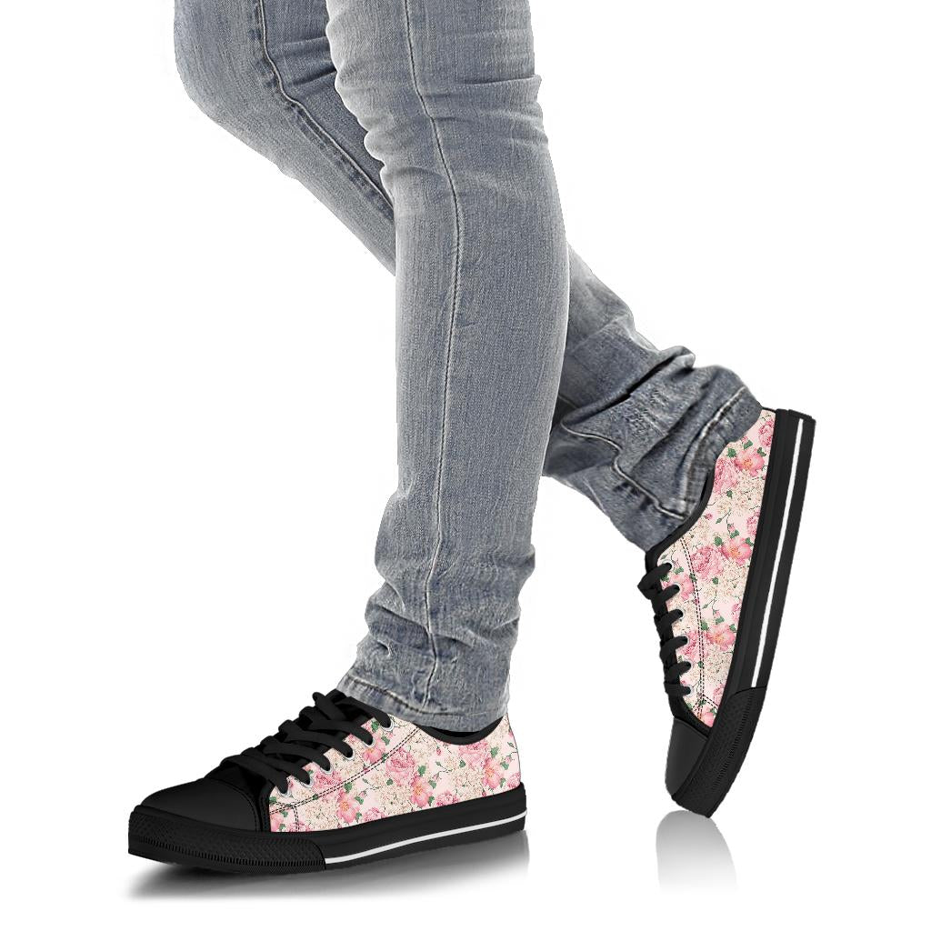 Low Top Canvas Sneakers - Sweet Pink Flowers #106 | 