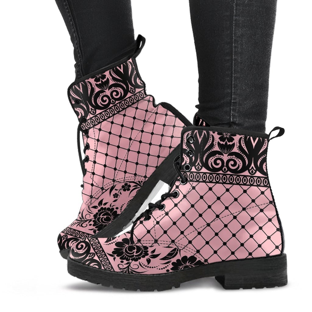Pink Combat Boots-Gothic Lace Print 110 | ACES INFINITY