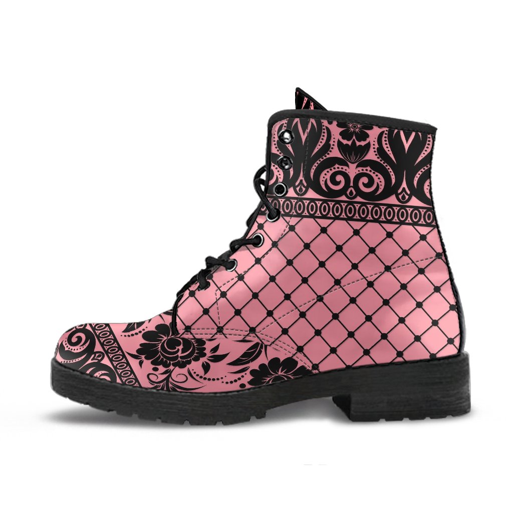 Pink Combat Boots-Gothic Lace Print 110 | ACES INFINITY