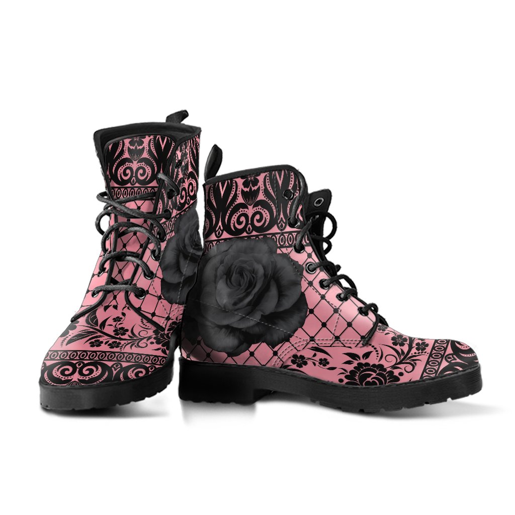 Pink Combat Boots-Gothic Lace Print 110 Roses | ACES