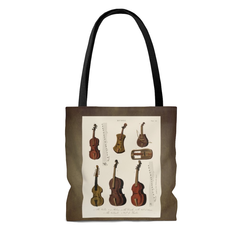 Premium Polyester Tote Bag - Vintage Art #201 Antique Music 