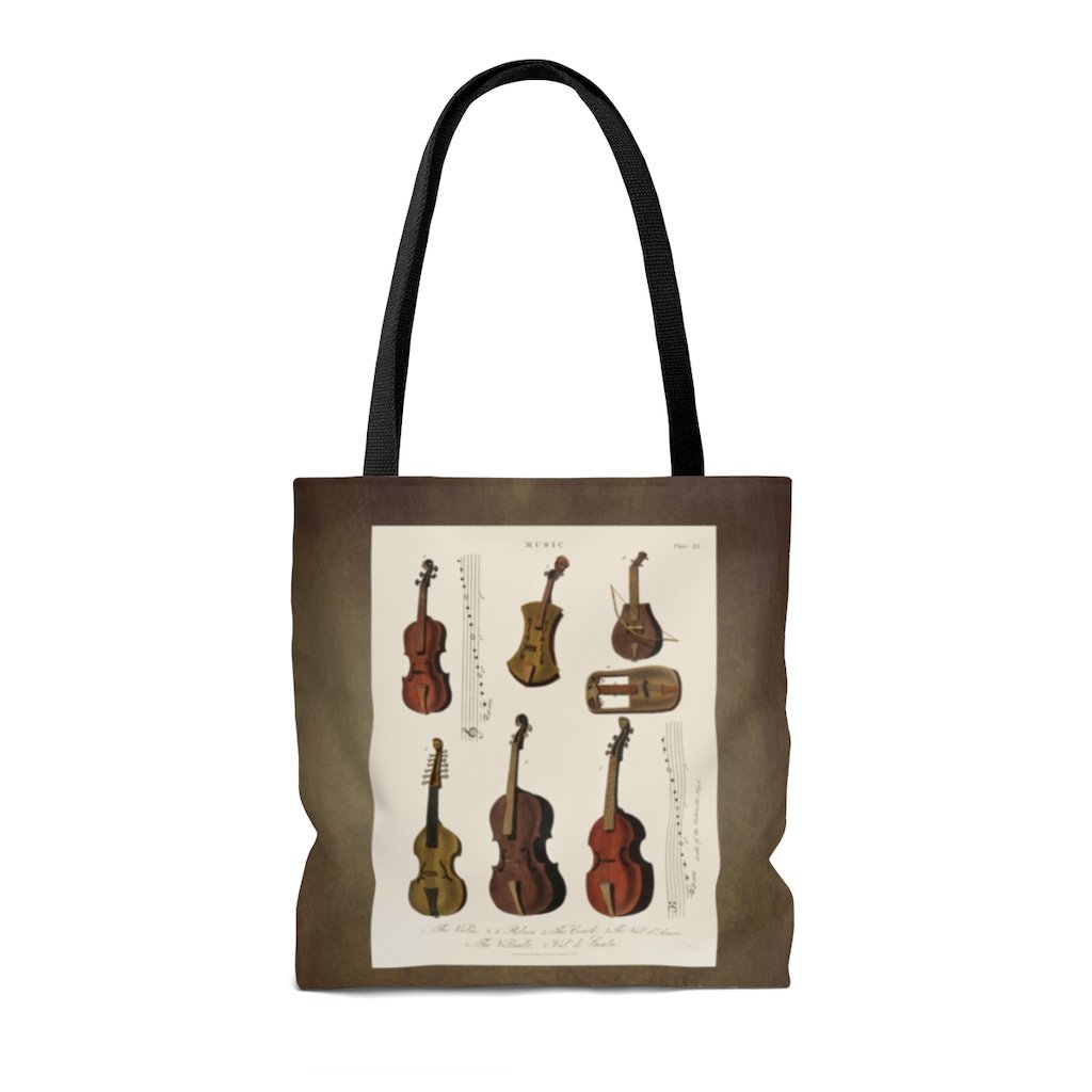 Premium Polyester Tote Bag - Vintage Art #201 Antique Music 