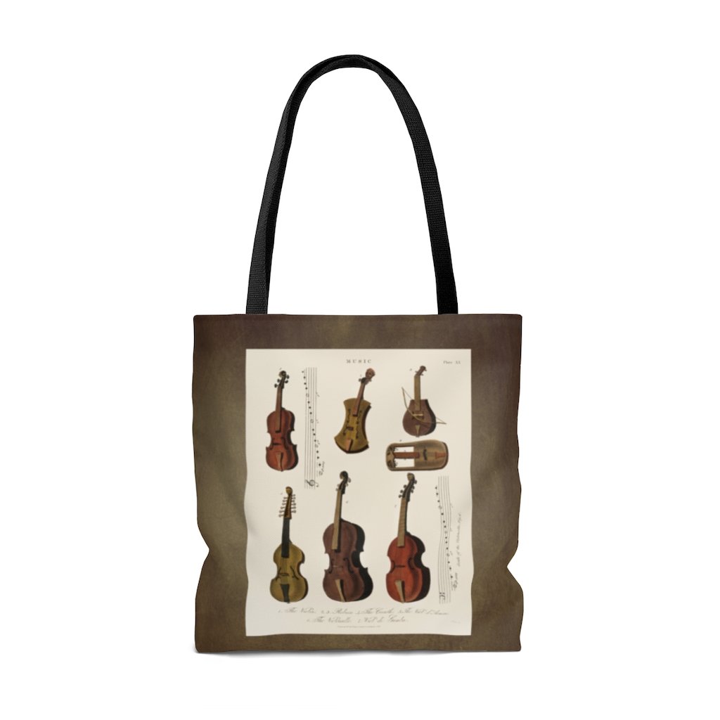 Premium Polyester Tote Bag - Vintage Art #201 Antique Music 